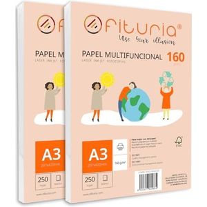A3-papier, 160 g, met 500 witte vellen, multifunctioneel papier voor school en werkomgeving. Ideaal voor laserprinters, inkjetprinters of kopieerapparaten. Ofituria