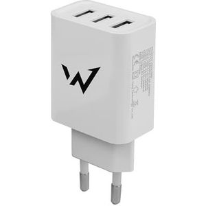 W onder full power - oplader voor smartphone en tablet - 15 W - 3 USB-A-poorten - wit - EU-stekker