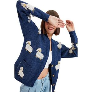 Trendyol Dames Regular Standaard V-hals Gebreide Vest, Blauw, L