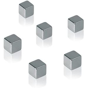 SIGEL BA192 Set van 6 dobbelstenen neodymium N42 magneten voor magneetborden, 1x1x1 cm, zilver