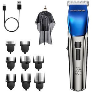 BarberBoss Tondeuse en baardtrimmer voor heren - 4 snelheden, keramische messen, 8 geleidekammen, led-display, oplaadbaar via USB, waterdicht