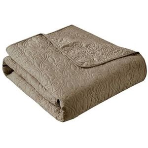 Madison Park Luxe gewatteerde deken - ontwerp met damaststiksels, katoenen gevulde spreiding, ultrazacht, gezellig beddengoed voor woonkamer, bank, bed, 60 x 70 cm, biesranden, kaki