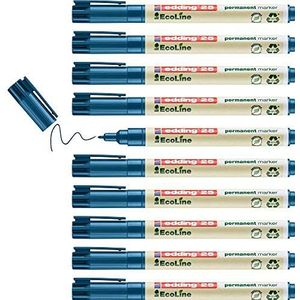 edding 25 Ecoline permanent marker - blauw - 10 stiften - fijne ronde punt 1 mm - sneldrogende permanent marker - watervast en wrijfvast - voor karton, kunststof, hout, metaal - universele marker