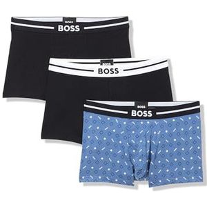 BOSS Hugo Heren 3 Pack Bold Logo Cotton Stretch Trunks, Bijou Blauw/Zwart/Zwart, XXL