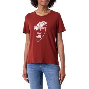 VERO MODA Dames Vmmackenzi S/S O-Neck JRS Btq T-shirt, Fired Brick/Print: rood gezicht en bloem, L