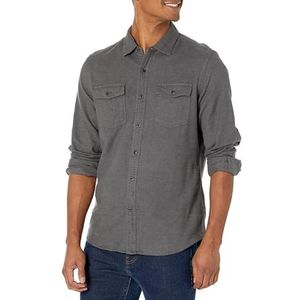 Amazon Essentials Heren Flanellen overhemd met lange mouwen, twee zakken en slanke pasvorm, Houtskoolzwart, US L (UK 42)