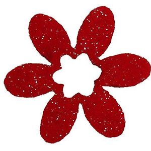 Petra's Knutsel-News 100 x bloem 30 mm met bloemenuitsnijding, glittervilt, eenzijdig glitter, fliz, rood, 18 x 12 x 5 cm