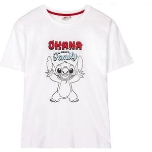 Stitch T-Shirt - Wit en Rood - Maat L - Korte Mouw T-Shirt gemaakt met 100% Katoen - Disney Collectie - Origineel Product Ontworpen in Spanje