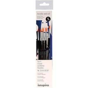 INNSPIRO Set van 5 ronde synthetische kwasten, nr. 2, 4, 6, 8, 10, acryl, aquarel, gouache, olie, ideaal voor beginners en professionals