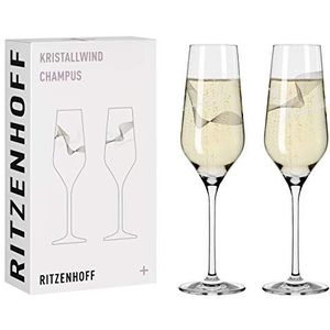 Ritzenhoff 3711002 champagneglas 250 ml – serie kristalwind set nr. 2 – 2 stuks met windiillustratie – Made in Germany
