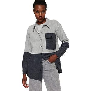 Trendyol Dames kleurblok lange mouwen plus size overhemd, grijs, 40