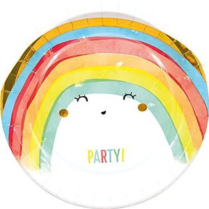 Procos 93561 - partyborden regenboog, grootte 23 cm, 8 stuks, wegwerpborden van papier, kinderverjaardag, feestservies, FSC® Mix