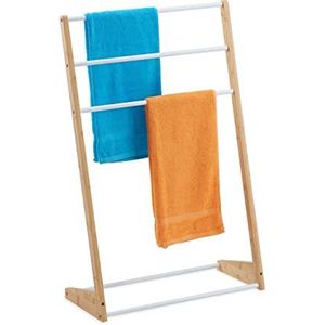Relaxdays handdoekrek staand - handdekhouder bamboe - rek voor handdoeken - handdoekladder