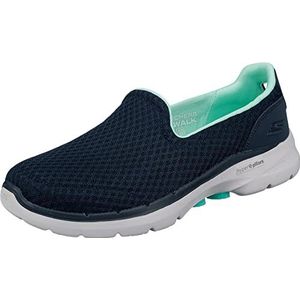 Skechers Go Walk 6-Big Splash Sneaker voor dames, Marineblauw Textiel Turquoise Trim, 41 EU