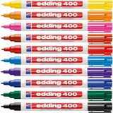 edding 400 permanent marker - meerkleurig - 10 stiften - fijne ronde punt 1 mm - watervast, sneldrogend - wrijfvast - voor karton, kunststof, hout, metaal, glas