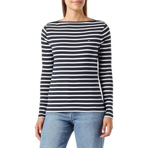 Tommy Hilfiger Slanke Cody Rib Slash-NK LS, Bretonse Woestijn Hemel Ecru, XS