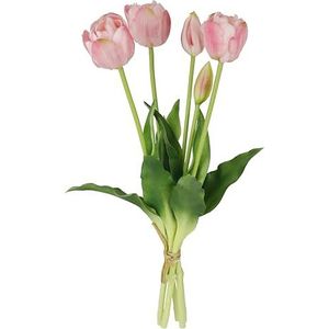 Flair Flower Real-Touch tulpenband, kunstbloemen, lentedecoratie, paasdecoratie, tulpen, tulpen, latex, kunstbloemen, tafeldecoratie, steelbloem, zijden bloem, roze