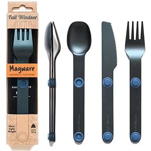 MAGWARE Magnetic Camping Utensils - Light Aluminium Travel Silverware met een hoesje voor kamperen, picknicken, kantoor en je coole kinderlunchbox | zakformaat cutlery | Set van mes, vork & lepel