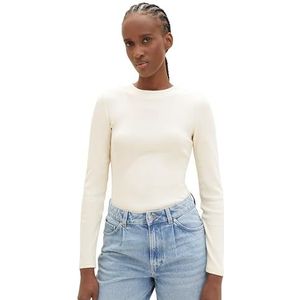 TOM TAILOR Denim T-shirt met lange mouwen voor dames, 29511 - Zacht Neutraal Beige, M