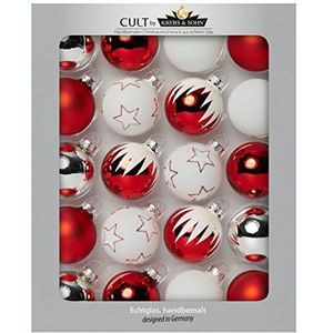 Krebs & Sohn Be Happy Kerstballen, set van 20 stuks, rood, wit, zilver