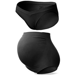 SUNNYBUY Women's Maternity High Waist Underwear Pregnancy Seamless Soft Hipster Panties Over Bump, Over-1Black&Under-1Black-M
