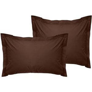 Luxe Oxford kussensloop set (2 stuks), donkerbruin, 80 x 80 + 5 cm, 100% katoen Ranforce, 155 draadtelling, envelopsluiting, machinewasbaar op 30 °C
