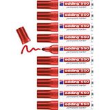 edding 550 permanent marker - rood - 10 stiften - ronde punt 3-4 mm - watervast, sneldrogend - wrijfvast - voor karton, kunststof, hout, metaal, glas