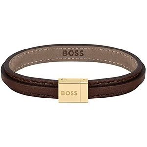 BOSS Sieraden Heren GROVER Collectie Lederen Armband Bruin - 1580329M, Medium, Leer, Geen edelsteen