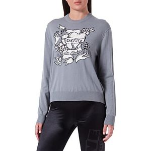 Love Moschino Dames Regular Fit Lange Mouwen met Tattoo Effect Hart Intarsia Pullover Melange Dark Grey, 38