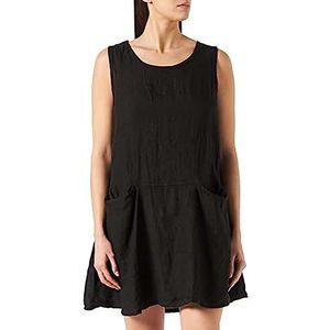 Bonateks, Korte jurk met opgerolde ronde kraag en zakken, 100% linnen, DE-maat: 36 US maat: S, zwart - Made in Italy, zwart, 36
