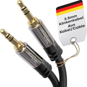 KabelDirekt – Aux Kabel & 3,5mm Audio Kabel – 5m – Breukvaste metalen stekkers – Verkrijgbaar in 0,3-10m (Koptelefoonkabel, 3.5mm jack voor telefoon, PC/laptop, auto en HiFi, zwart)