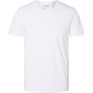 SLHNEWPIMA T-shirt voor heren, effen kleur, ronde hals, korte mouwen, jersey stretch katoen, wit (bright white), L