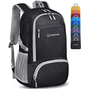 ZOMAKE Ultra Lichtgewicht Opvouwbare Rugzak 30L,Kleine Rugzak Waterdichte Wandelrugzak,Pakbare Rugzak voor Dames En Heren,Outdoor Wandelen Camping Wandelen Reizen(Zwart)