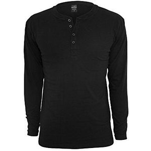 Urban Classics Heren Basic Henley L/S T-shirt, heren shirt met lange mouwen, verkrijgbaar in vele, maten XS tot XXL, zwart, XL