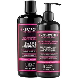 Kerargan - Duo Shampoo en Leave-In Behandeling met Keratine Voor Beschadigd en Gestrest Haar - Versterkt, Maakt Glad en Beschermt - Zonder Sulfaten, Parabenen en Siliconen - 500ml + 350ml