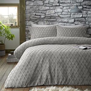 GC GAVENO CAVAILIA Teddy Fleece Geometrisch Cosy Dekbed, Dekbedovertrek, Zacht Pluizig Beddengoed, Ademend Warm Bed Set, Kingsize, Grijs