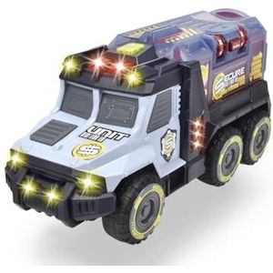 Dickie Toys 203756005 Money Truck, Geld Transporter, met geheim vak & afneembare kluis met spaarpot functie, geluidssignaal bij muntinworp, licht & geluid, incl. batterijen, 35 cm groot, blauw/grijs