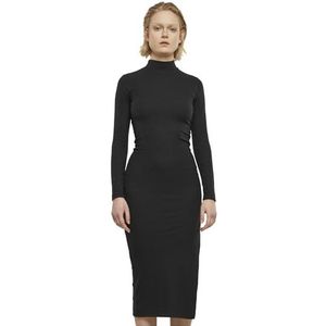 Urban Classics Damesjurk Rib Longlseeve Mockneck Dress, lange mouwen maxi-jurk met rolkraag, slim fit, zwart, M