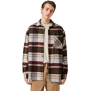 Koton Geruite overhemd voor heren met zak gedetailleerde klassieke hals met lange mouwen, Braun Kariert (5c1), M