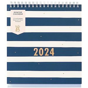 Busy B Bureaukalender januari tot december 2024 - Navy Stripe - Bureauplanner met zakken en ingebouwde standaard. Perfect voor kantoor- en bureauorganisatie