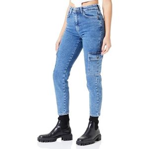 Dames Cargo Jeans High Waist Broek Regular Fit Denim Pants NMMONI, Colour:Blue, Size:31W / 32L, Beenlengte:L32