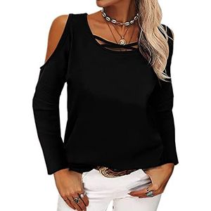 Clotth Effen T-shirt voor dames, zonder bandjes, lange mouwen, van modal-mode, zwart-M, M