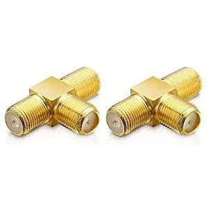 conecto F-connector, dubbele F-koppeling, 1x F-bus naar 2x F-aansluiting, adapter voor uitbreiding van antennekabel/coaxkabel, verguld, set van 2