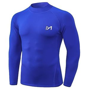 MEETYOO Compressie basislaag voor heren, heren top lang/korte mouwen T-shirt sportuitrusting fitness panty voor hardlopen gym workout, Blauw-lang, S