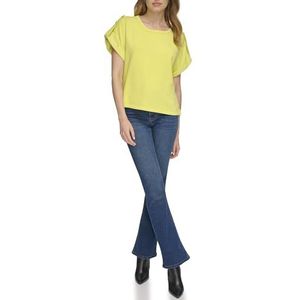 DKNY French Terry T-shirt met korte mouwen voor dames, Limonata., S