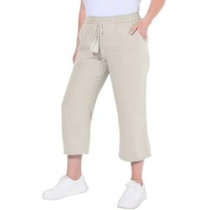 Ulla Popken Dames grote maten plus size 7/8 linnen broek, elastische tailleband, natuurlijk koel 803829, naturel, 32W x 32L