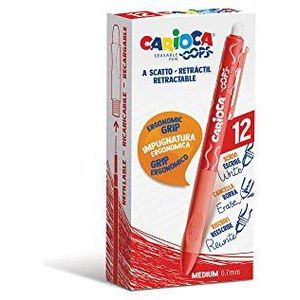 CARIOCA Oops Klikpen | Uitwisbare Hervulbare Rollerball Pennen Set voor op School en Kantoor met Gum en Ergonomisch Greep, Rode Pennen, 12 Stuks