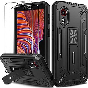 ivoler Hoes voor Samsung Galaxy Xcover 5 met standaard en 2 stuks pantserbescherming, glas, camerabescherming, militair, schokbestendig, krasbestendig, anti-vingerafdruk, zwart