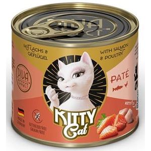 KITTY Cat Paté Zalm en gevogelte, 6 x 200 g, natvoer voor katten, graanvrij kattenvoer met taurine, zalmolie en groenlipmossel, compleet voer met een hoog vleesgehalte, Made in Germany