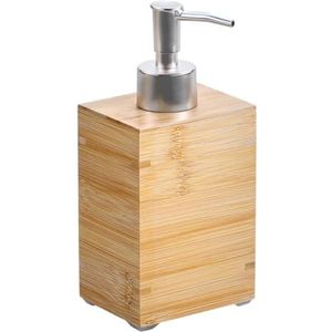 KESPER | Zeepdispenser met roestvrijstalen pomp, materiaal: bamboe, kunststof, roestvrij staal, afmetingen: 8,5 x 6,5 x 18 cm, kleur: bruin - natuurlijk hout | 19402